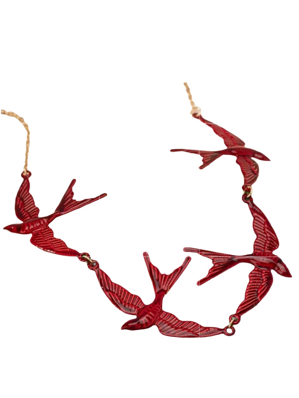 Four Swallows Bird Oxblood Red Enamel Gold Chain Necklace NWOT Statement